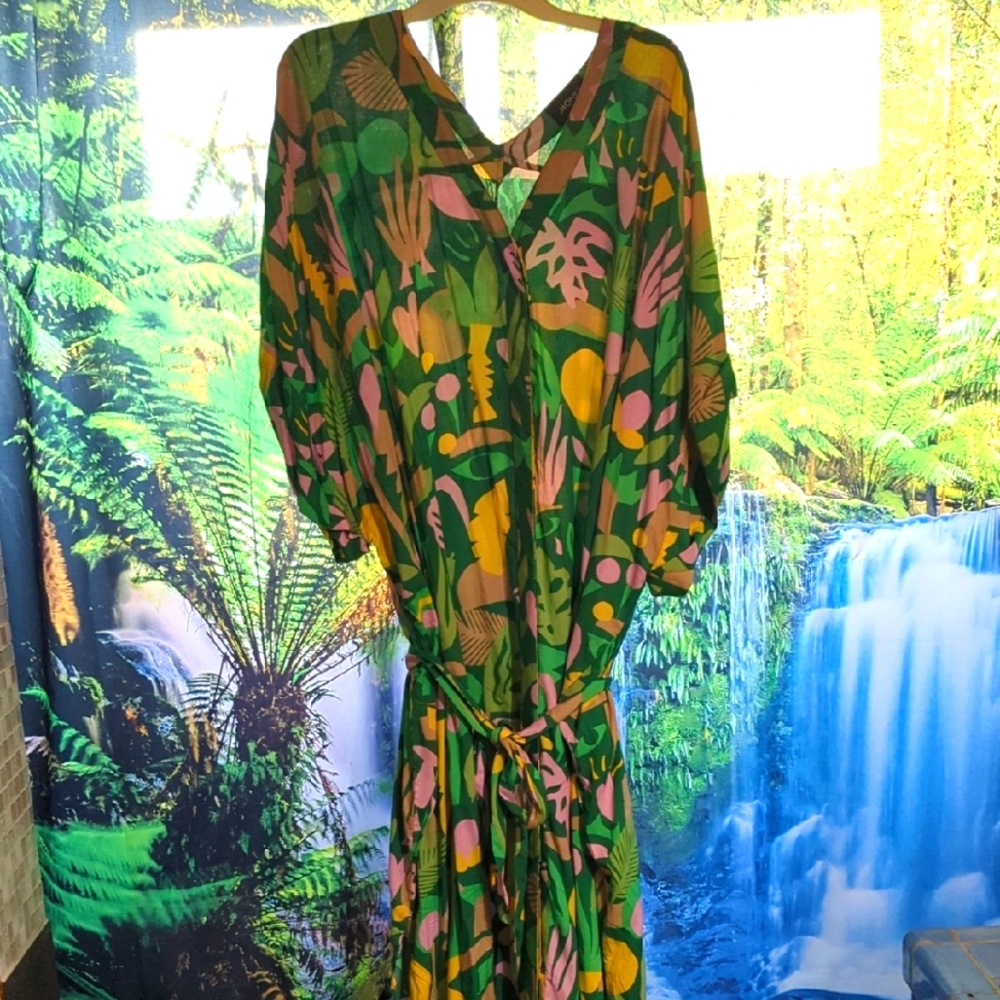 Monkl Jungle Tropical Caftan Vacation Dress New M/L Large